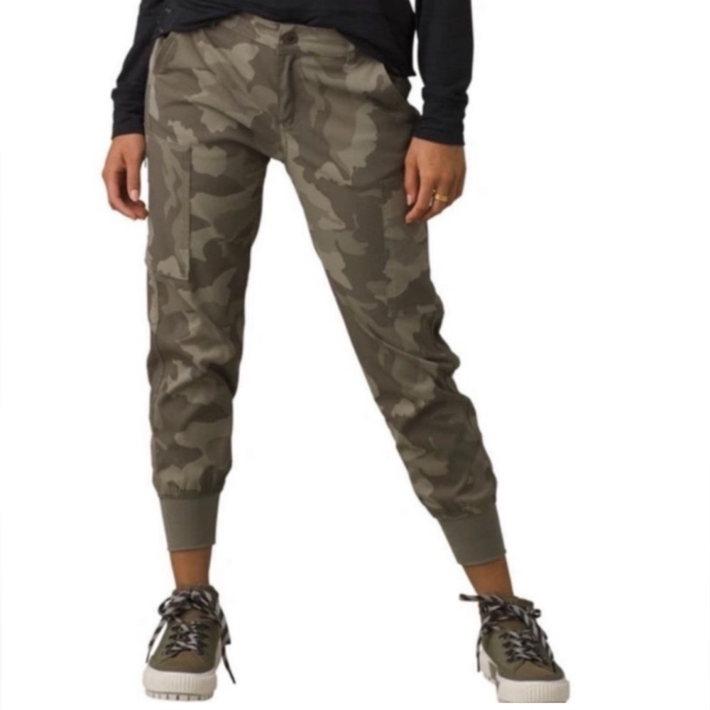 Prana Camo Jogger Pants Sky Canyon Green Camouflage Hiking Cargo Size 6 - Picture 14 of 15